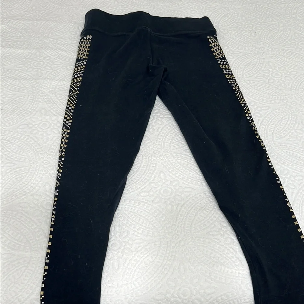 Vintage PINK Black Leggings with Gold Studded Aztec Side Panels - Picture 4 of 4